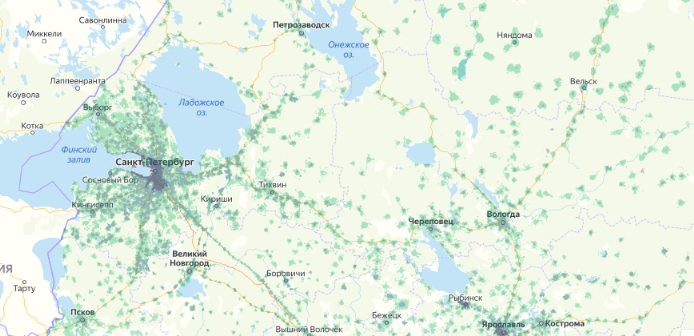 Зона покрытия МТС на карте Калуга 